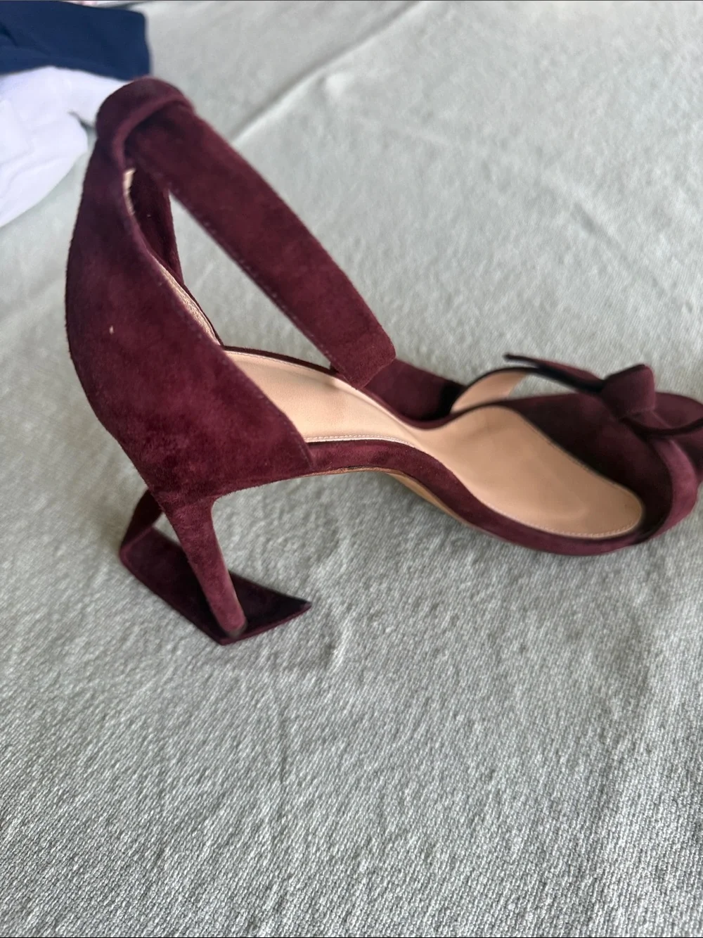 Alexandre Birman Burgundy Suede Knotted Open-Toe Ankle-Tie Heels